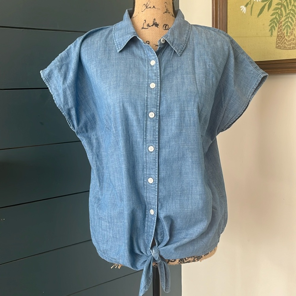 Talbots Slub Denim Tie Front Shirt